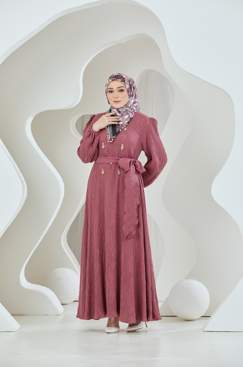 Crinkled Rayon Embellished Maxi Dress - Desert Rose