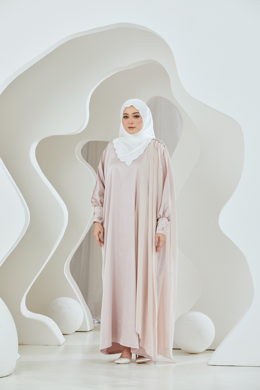 Embellished Duchess Satin Abaya - Pink