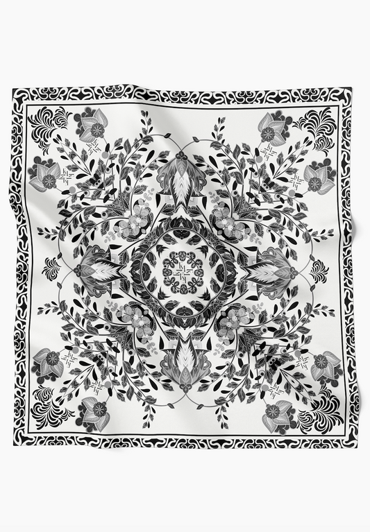 Blossom Mandala Elegance Scarf in Cotton Voile - Black