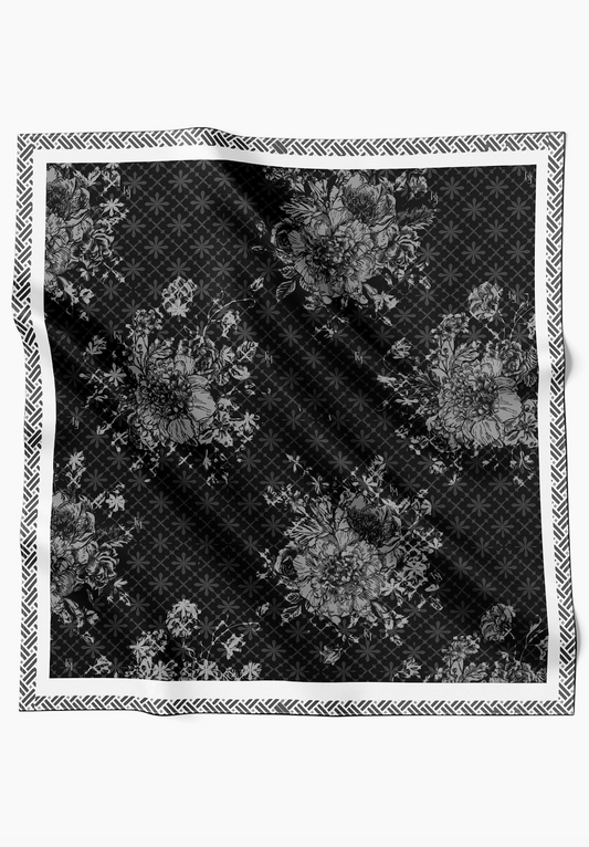 Bouquet Elegance Scarf in Cotton Voile - Black