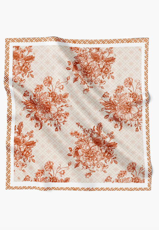 Bouquet Elegance Scarf in Cotton Voile - Burnt Orange