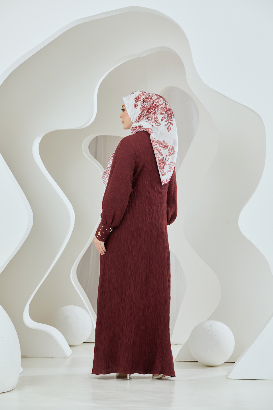 Bouquet Elegance Scarf in Cotton Voile - Burnt Orange