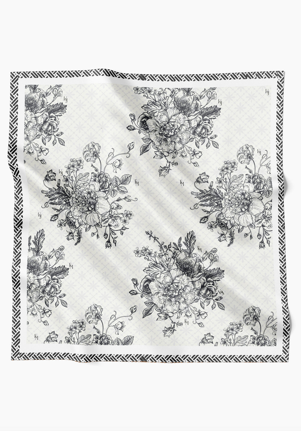 Bouquet Elegance Scarf in Cotton Voile - White