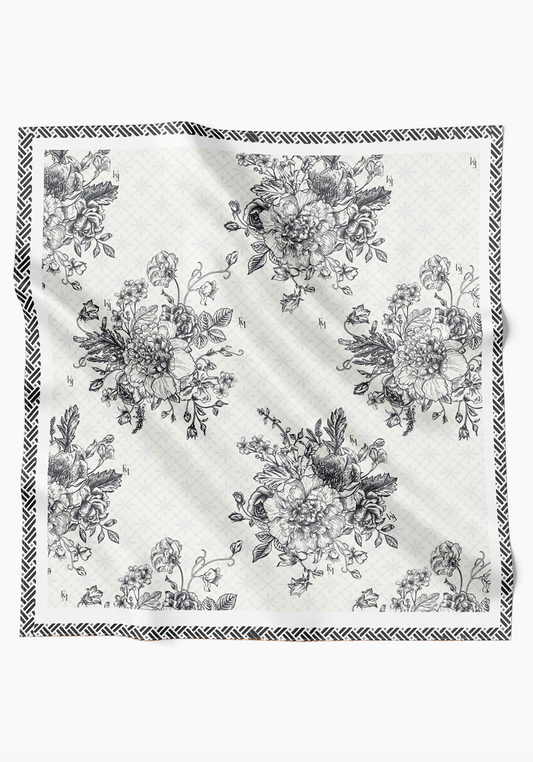 Bouquet Elegance Scarf in Cotton Voile - White