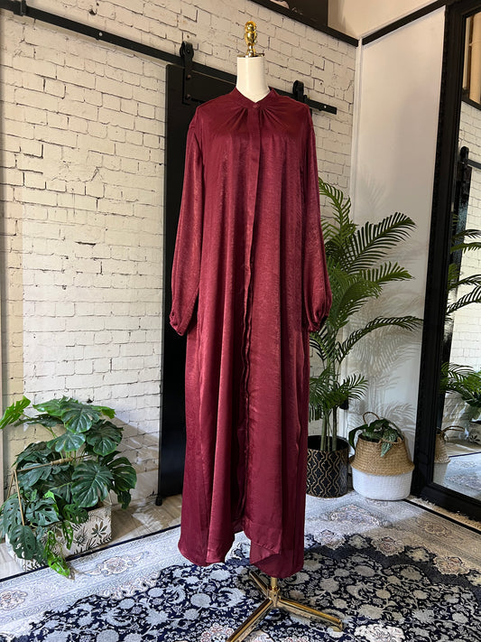 Crushed Satin Nehru Dress (Maroon)