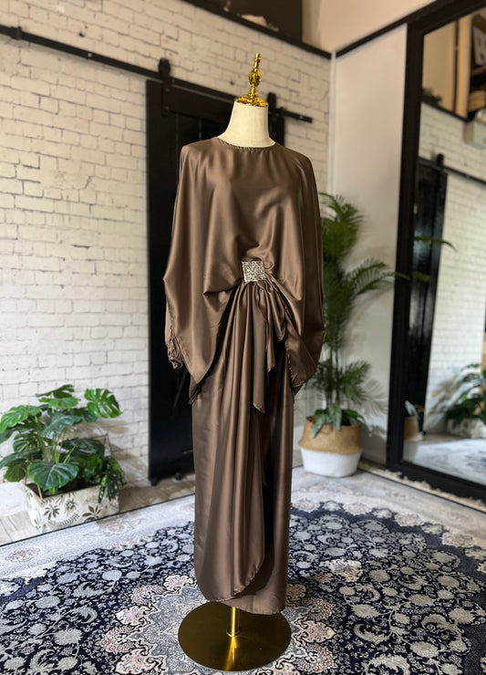 Tunic & Wrap Skirt Set (Brown)