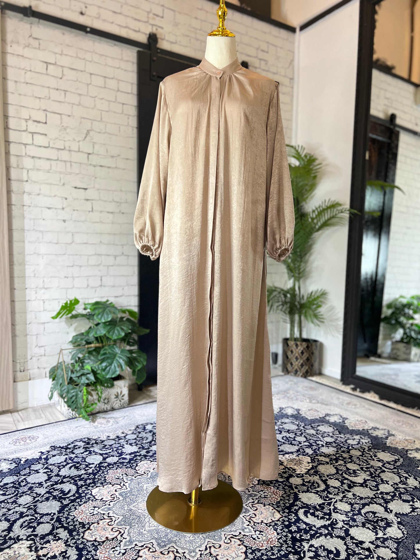 Crushed Satin Nehru Dress (Champagne)