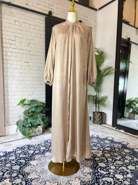 Crushed Satin Nehru Dress (Champagne)