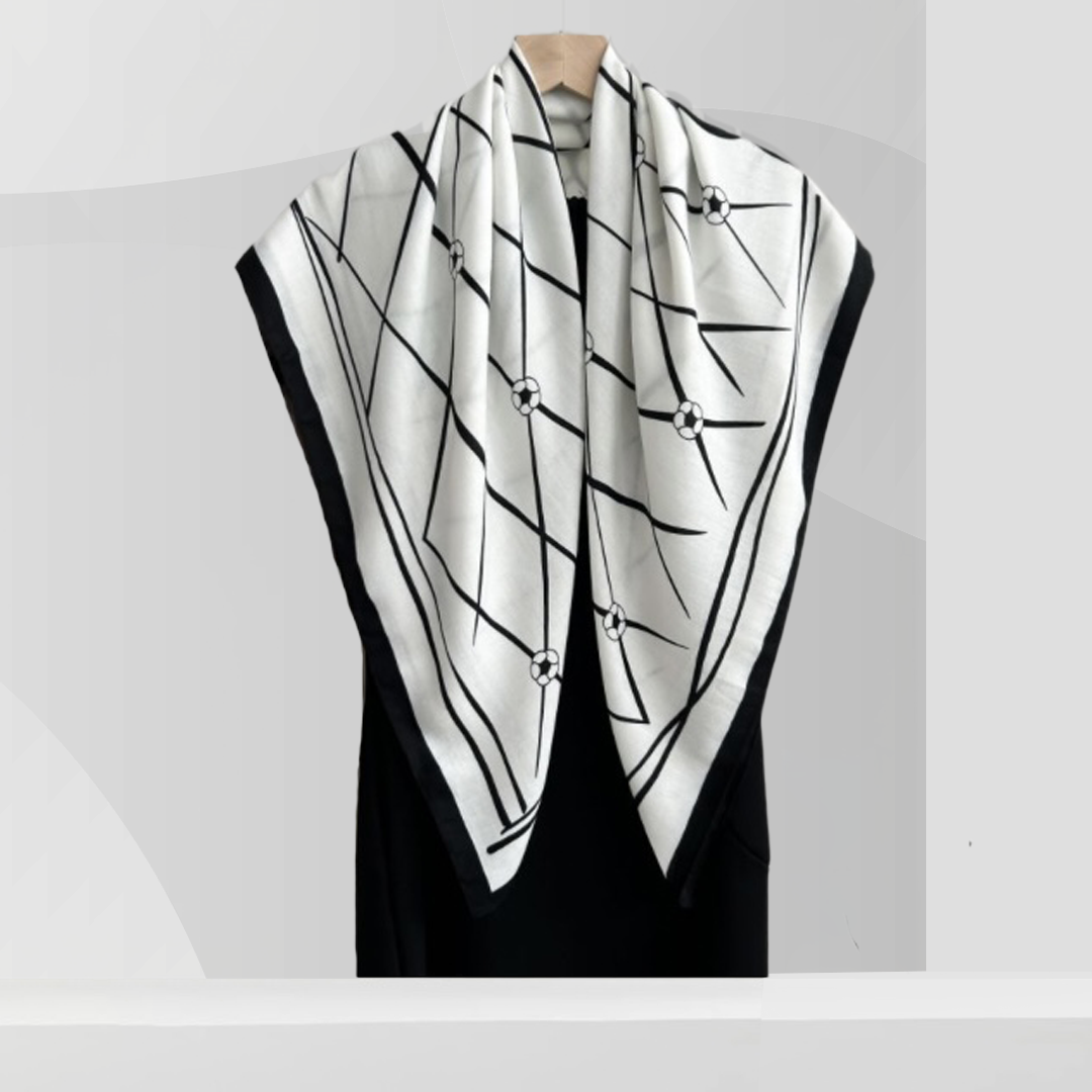 elegant fatimah Mohsin scarves Paris collection lines linear camellia