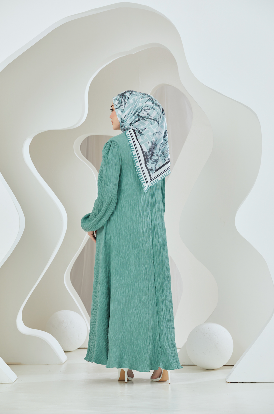 Crinkled Rayon Embellished Maxi Dress - Teal