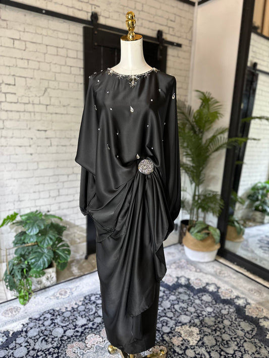 Beaded Tunic & Wrap Skirt Set (Black)