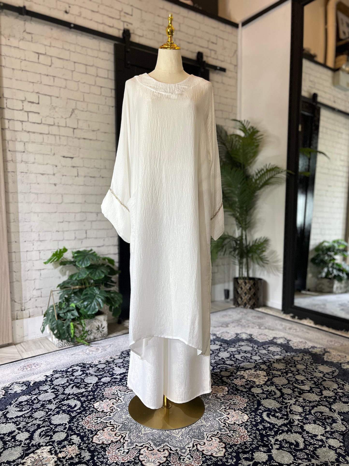 Oversized Tunic and Palazzo Suit (White)