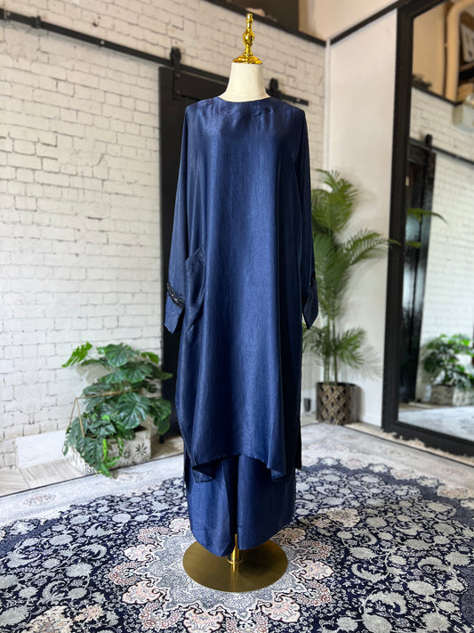 Oversized Tunic and Palazzo Suit (Navy)
