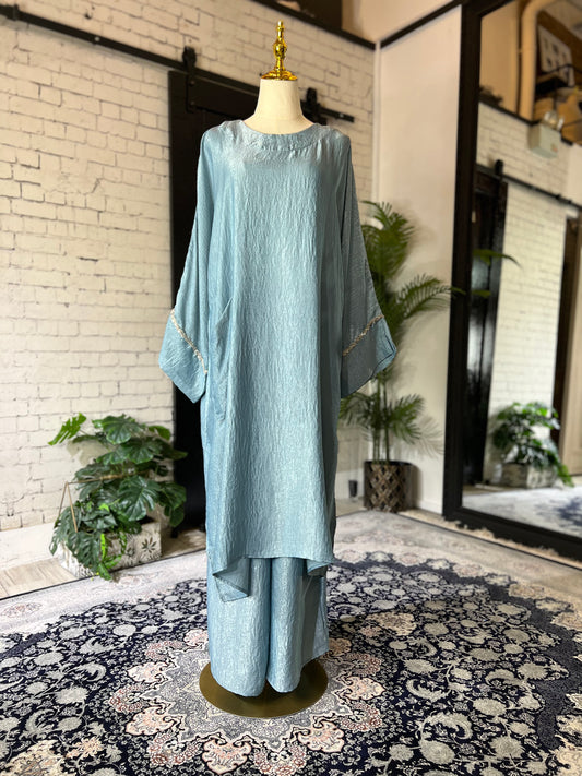 Oversized Tunic and Palazzo Suit (Baby Blue)