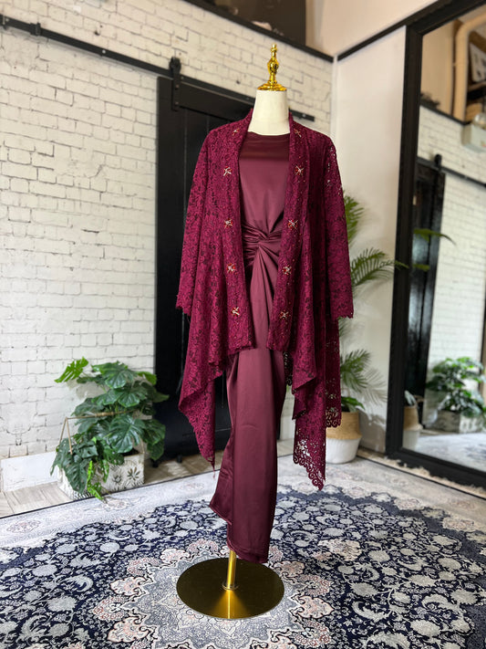 Beaded Lace Cardigan(Maroon)