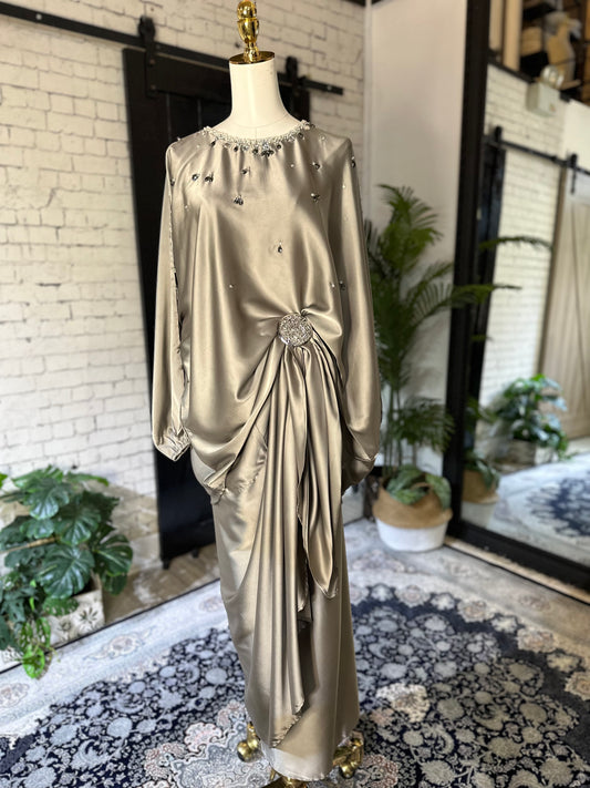 Beaded Tunic & Wrap Skirt Set (Grey)