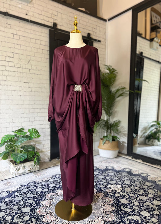 Tunic & Wrap Skirt Set (Burgundy)