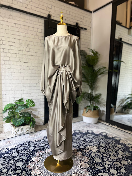 Tunic & Wrap Skirt Set (Grey)
