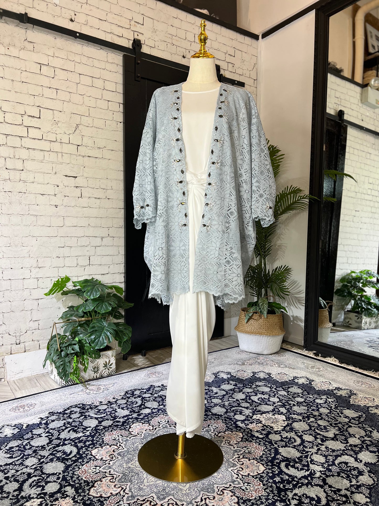 Crocheted Lace Cardigan (Blue)