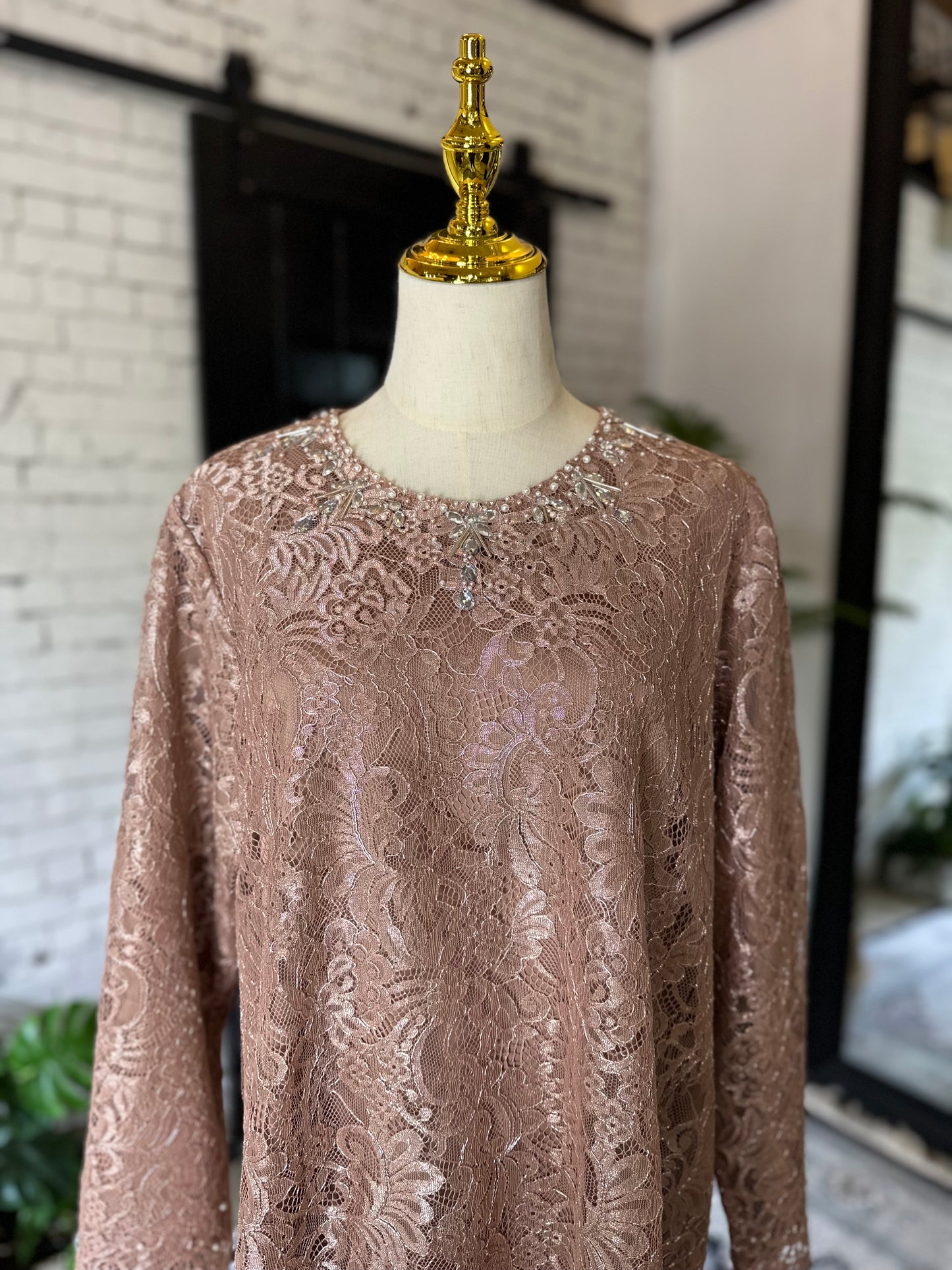 Metallic Lace Kurung Pahang (Rose Gold)