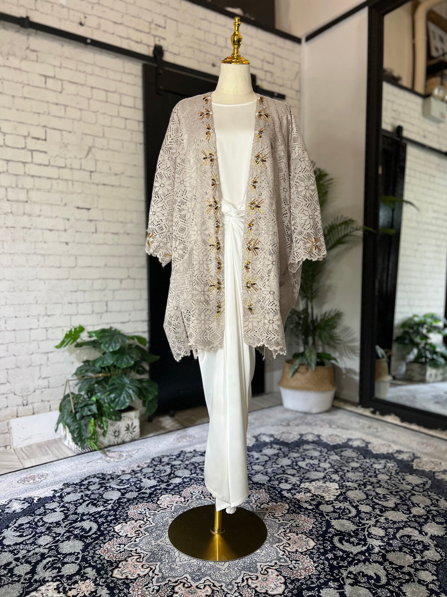 Crocheted Lace Cardigan (Light Brown)