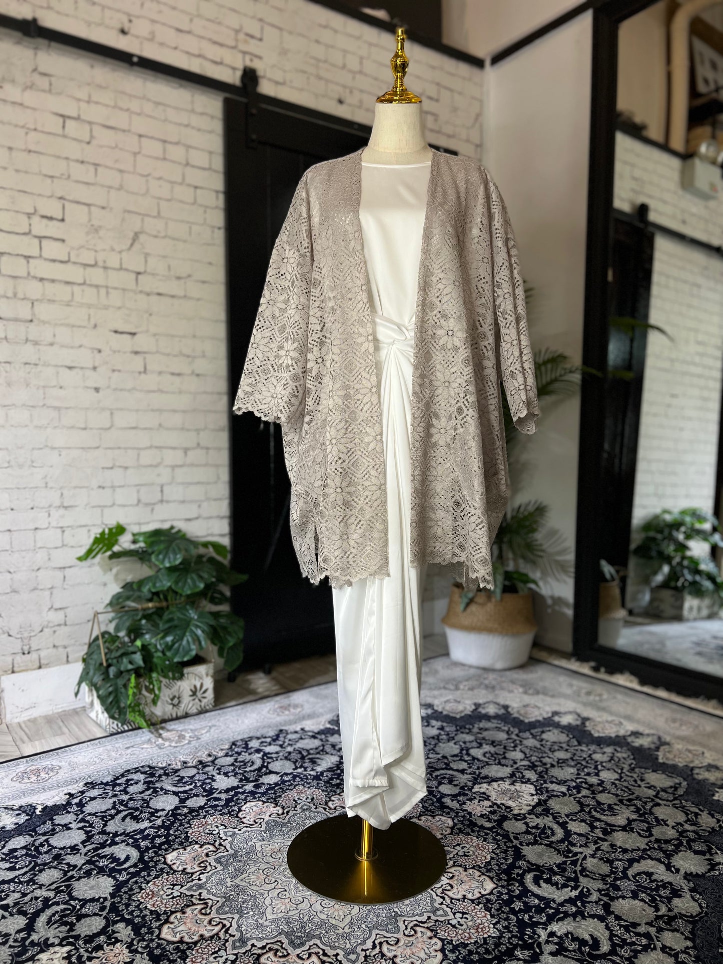 Crocheted Lace Cardigan Light Brown Fatimah Mohsin Singapore